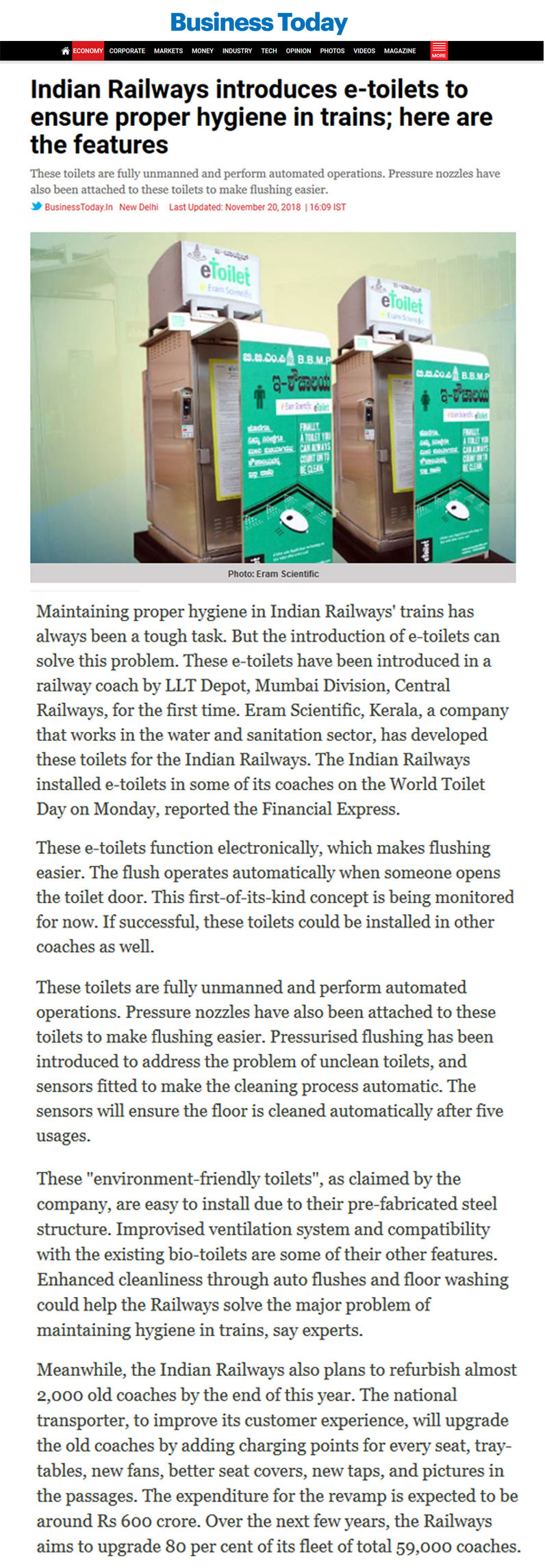 Indian Railways introduces e-toilets to ensure proper hygiene in trains; here are the features